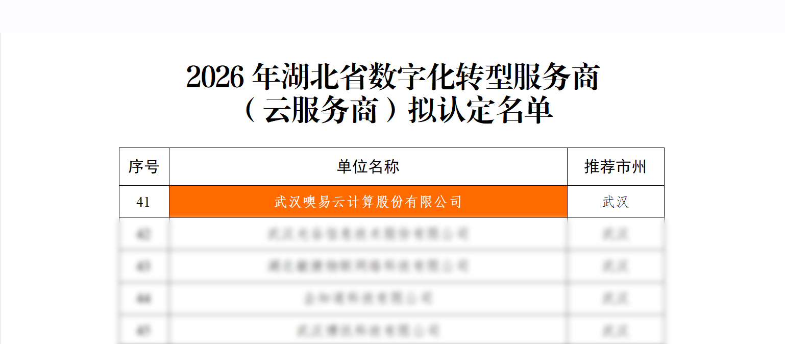 噢易云入选2026年湖北省数字化转型服务商（云服务商）